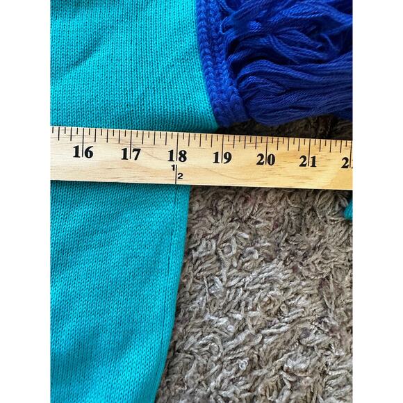 House of Harlow 1960 X Revolve Blue Teal Fringe V Neck Knit Sweater Top Size S - Picture 6 of 8